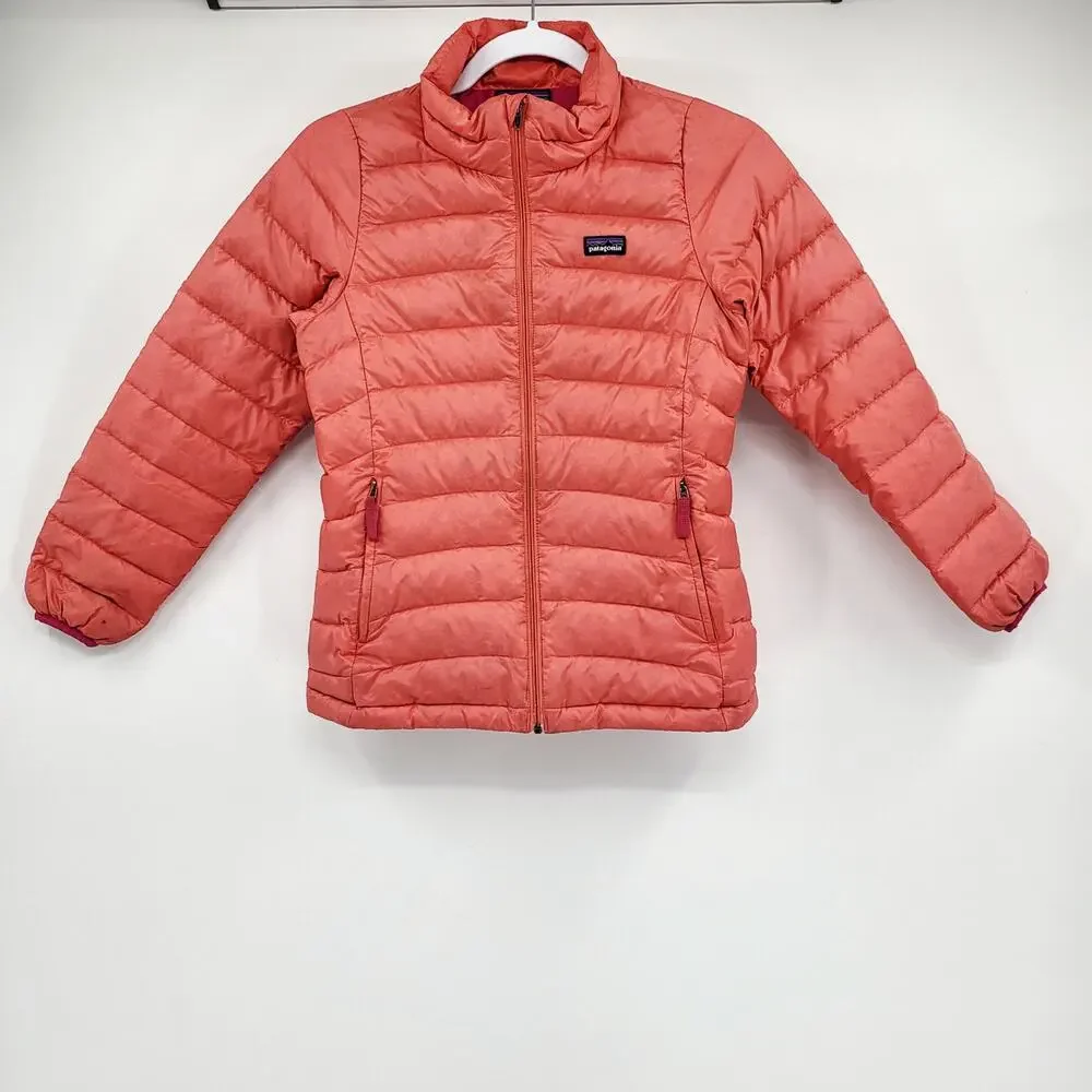 Patagonia Kids' Down Insulated Jacket Vibrant Coral Pink Full Zip Pockets Size M